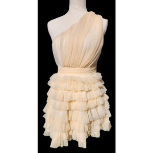 Endless Rose One Shoulder Tiered Tulle Formal Mini Dress Cream Ivory Size S NWT